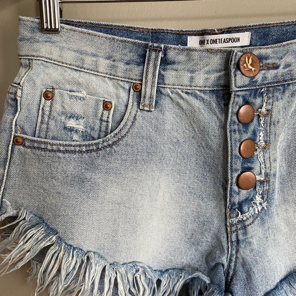 ONE Teaspoon “Brandos” Jean Shorts Relaxed Fit Long Rise Button Fly Size 24 - Picture 9 of 16